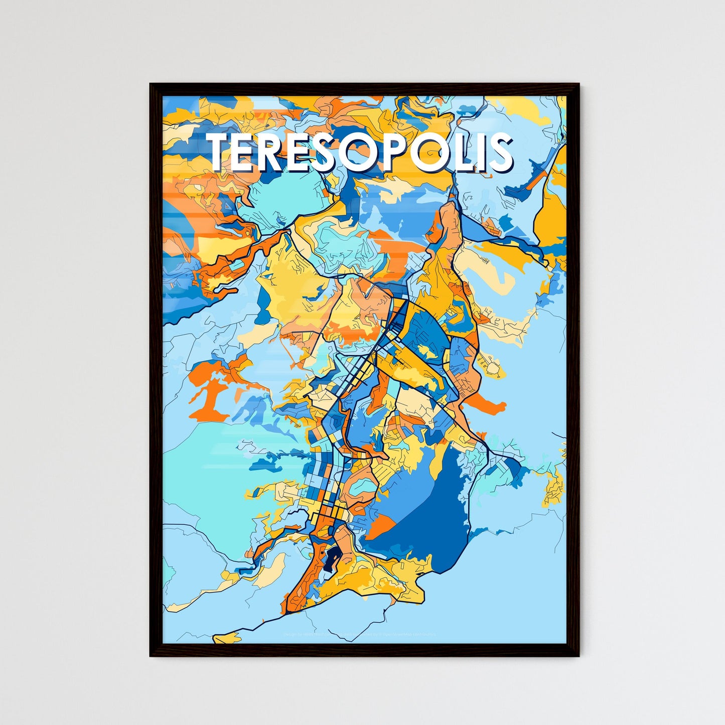 TERESOPOLIS BRAZIL Vibrant Colorful Art Map Poster Blue Orange