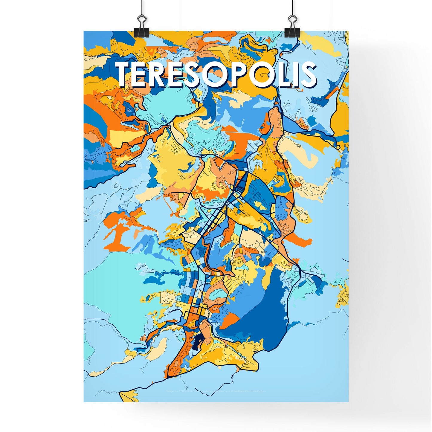 TERESOPOLIS BRAZIL Vibrant Colorful Art Map Poster Blue Orange