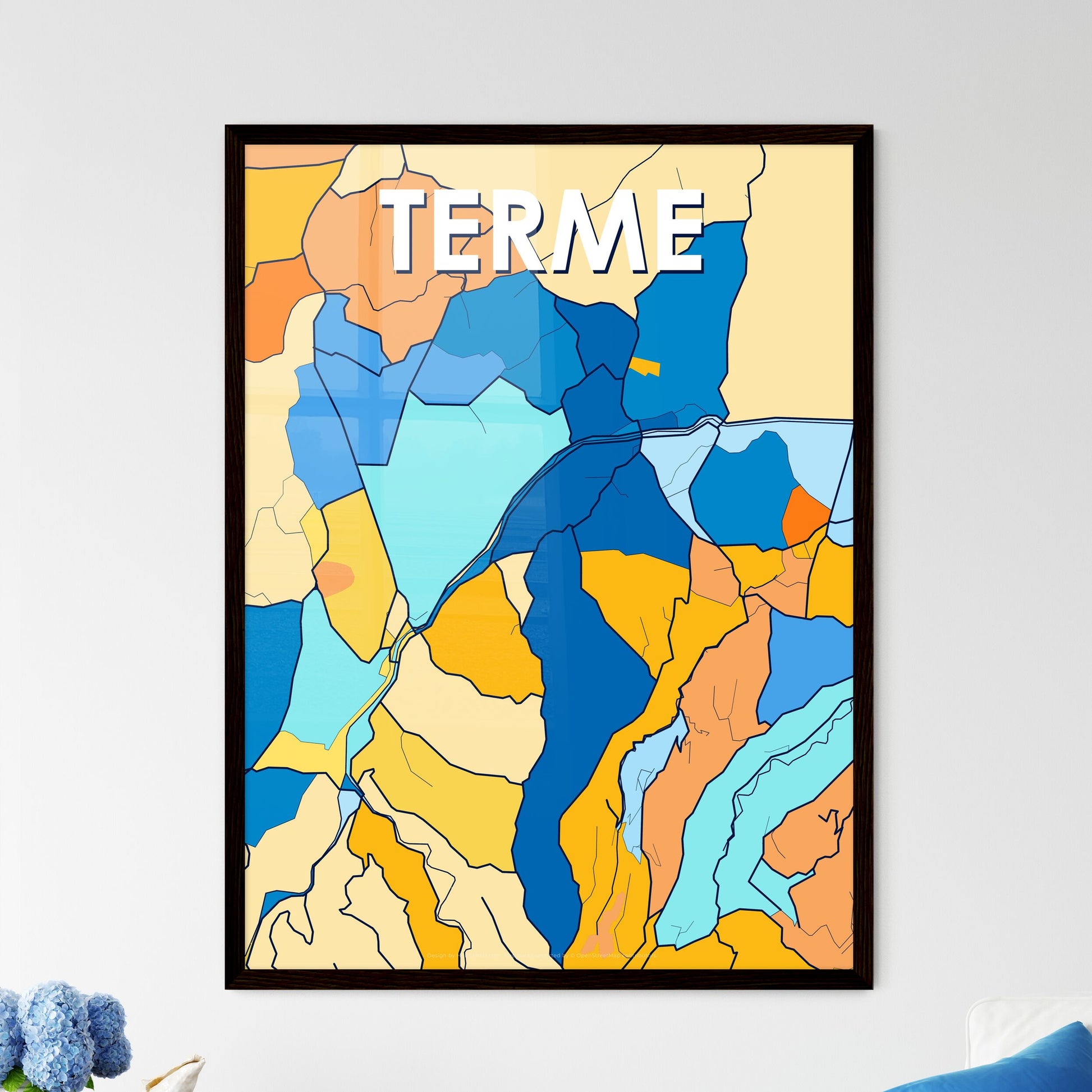 TERME TURKEY Vibrant Colorful Art Map Poster Blue Orange