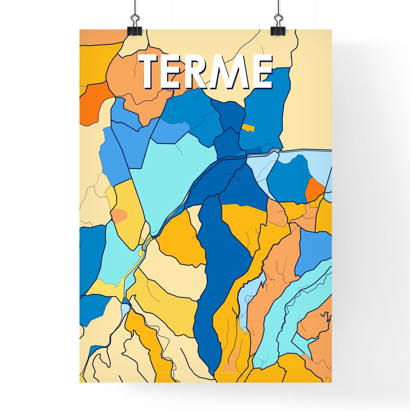 TERME TURKEY Vibrant Colorful Art Map Poster Blue Orange