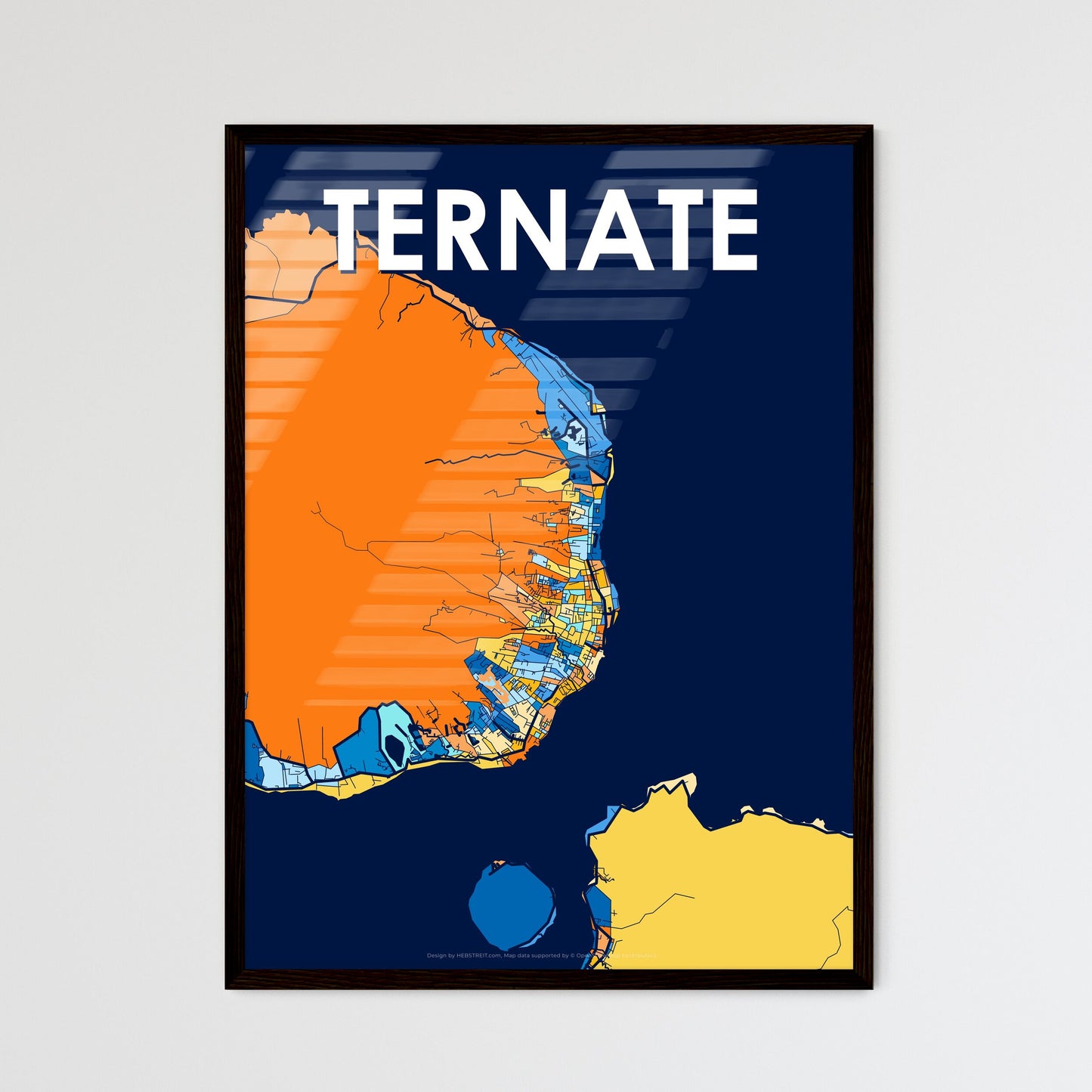 TERNATE INDONESIA Vibrant Colorful Art Map Poster Blue Orange