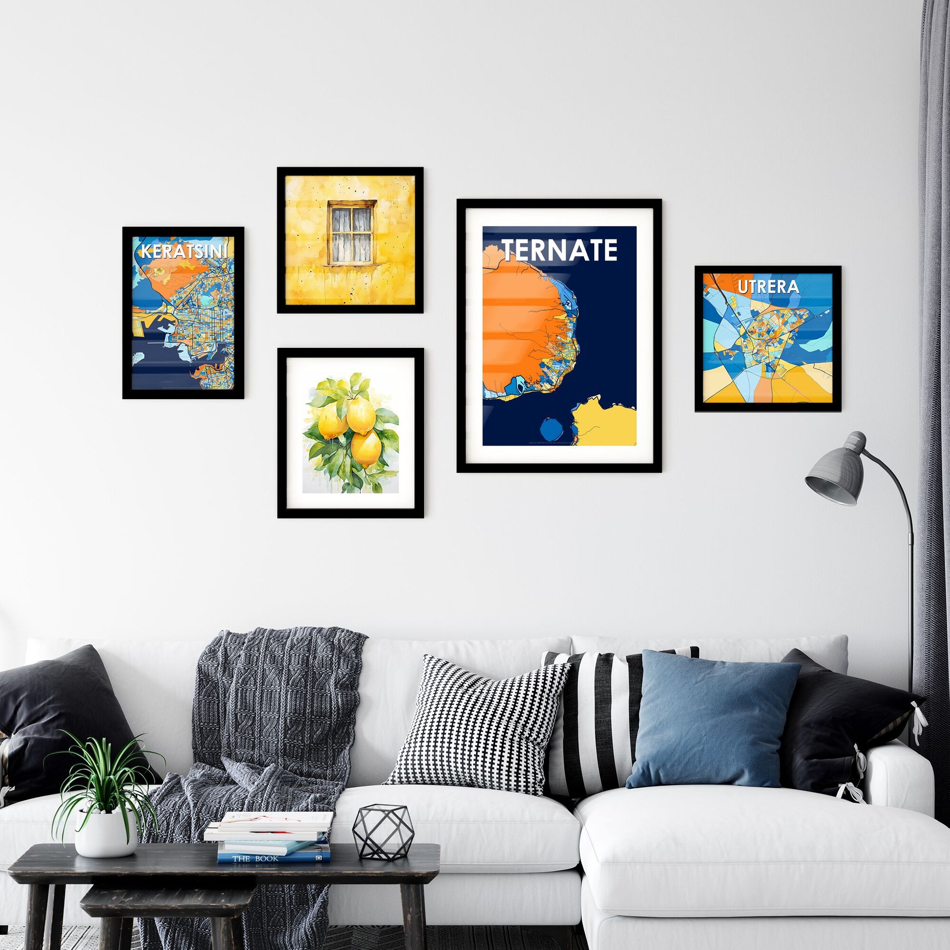 TERNATE INDONESIA Vibrant Colorful Art Map Poster Blue Orange