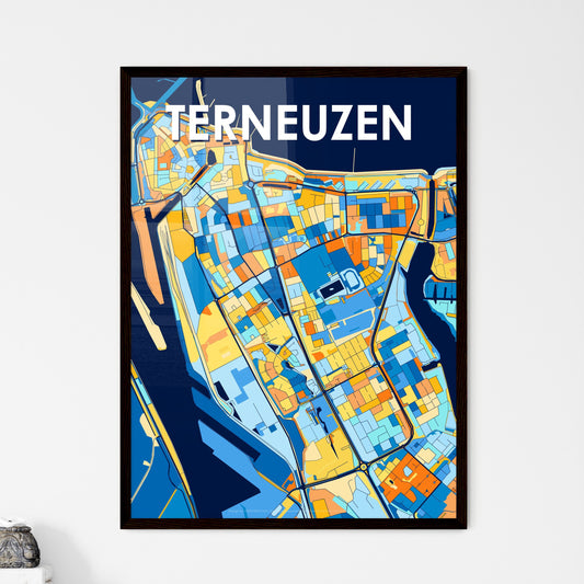 TERNEUZEN NETHERLANDS Vibrant Colorful Art Map Poster Blue Orange