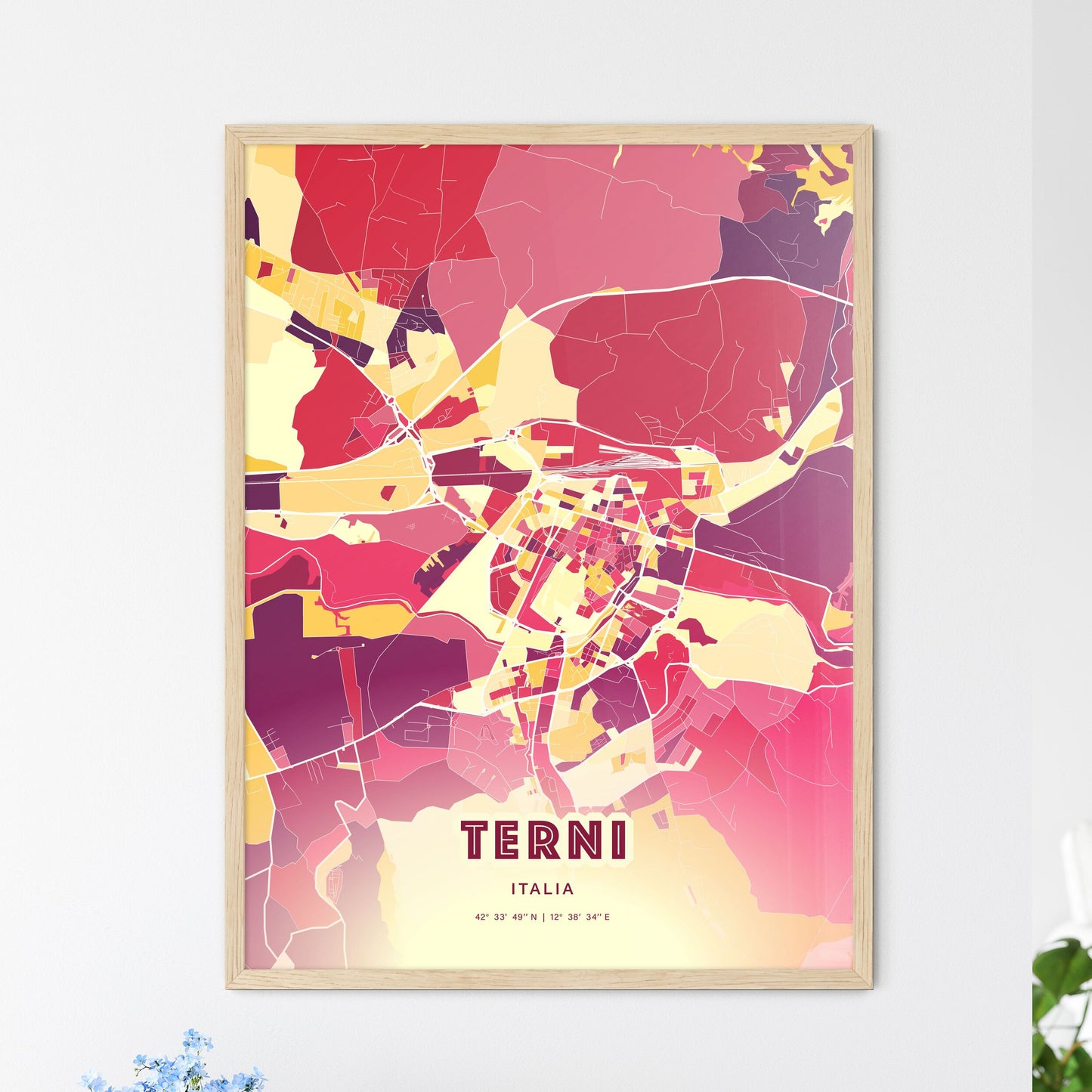Colorful Terni Italy Fine Art Map Hot Red