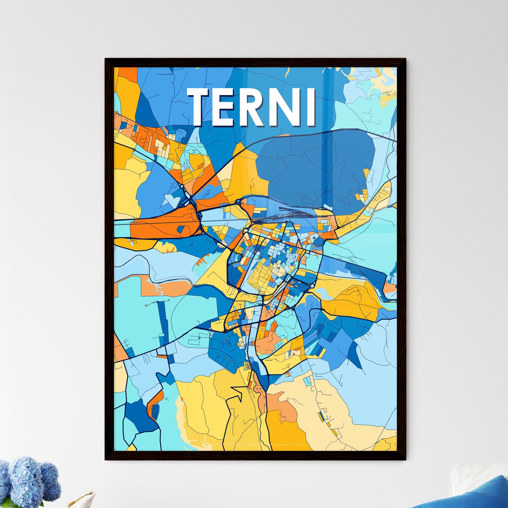 TERNI ITALY Vibrant Colorful Art Map Poster Blue Orange