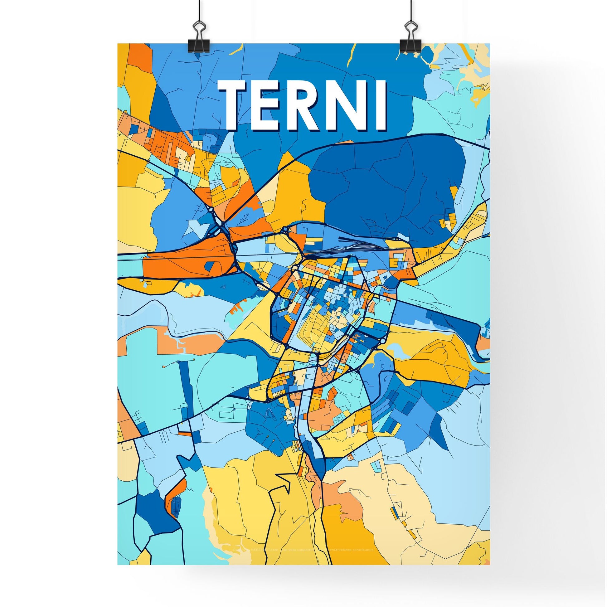 TERNI ITALY Vibrant Colorful Art Map Poster Blue Orange