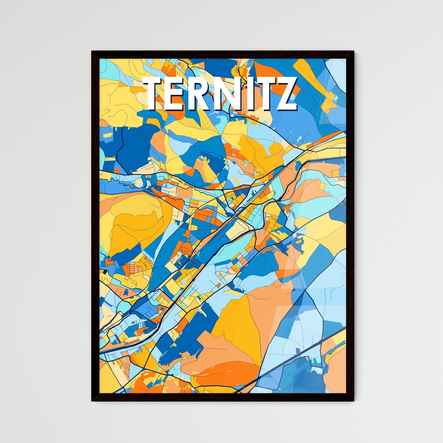 TERNITZ AUSTRIA Vibrant Colorful Art Map Poster Blue Orange