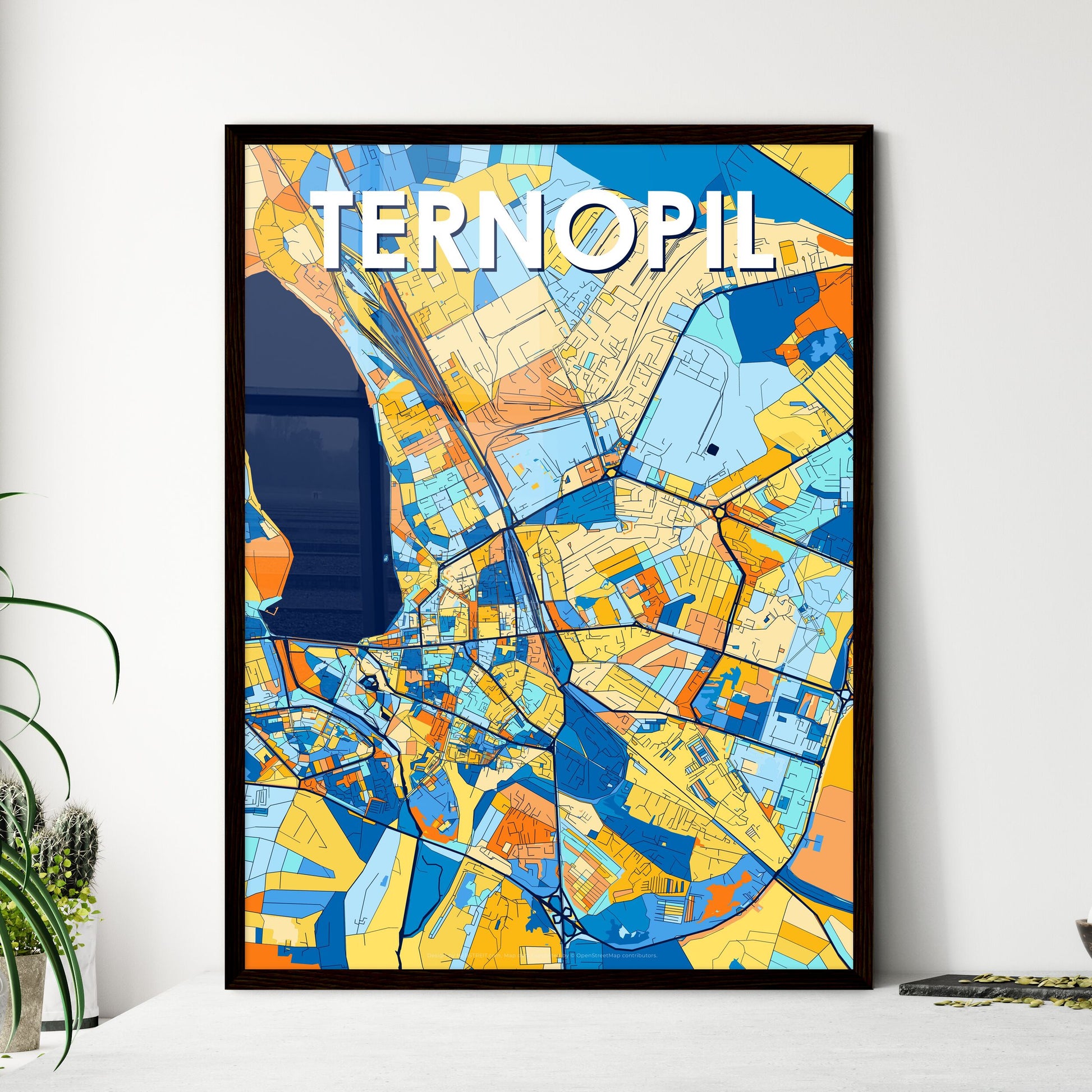 TERNOPIL UKRAINE Vibrant Colorful Art Map Poster Blue Orange