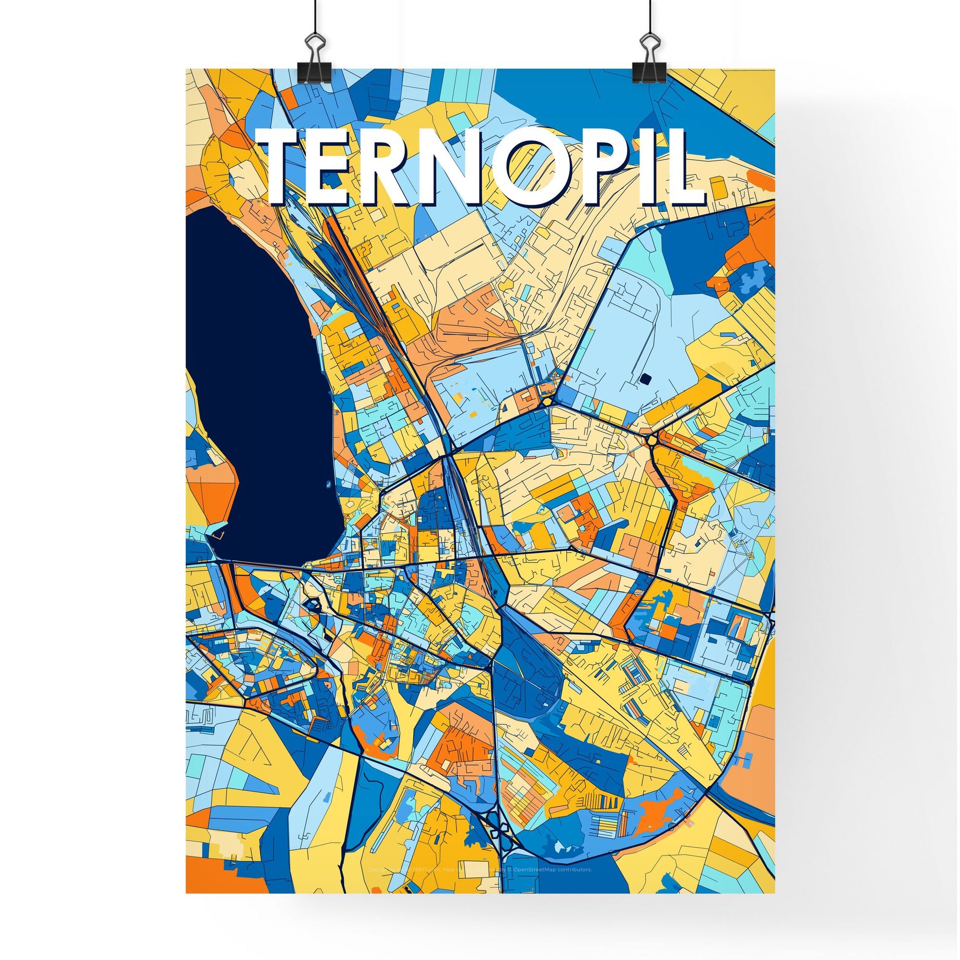 TERNOPIL UKRAINE Vibrant Colorful Art Map Poster Blue Orange