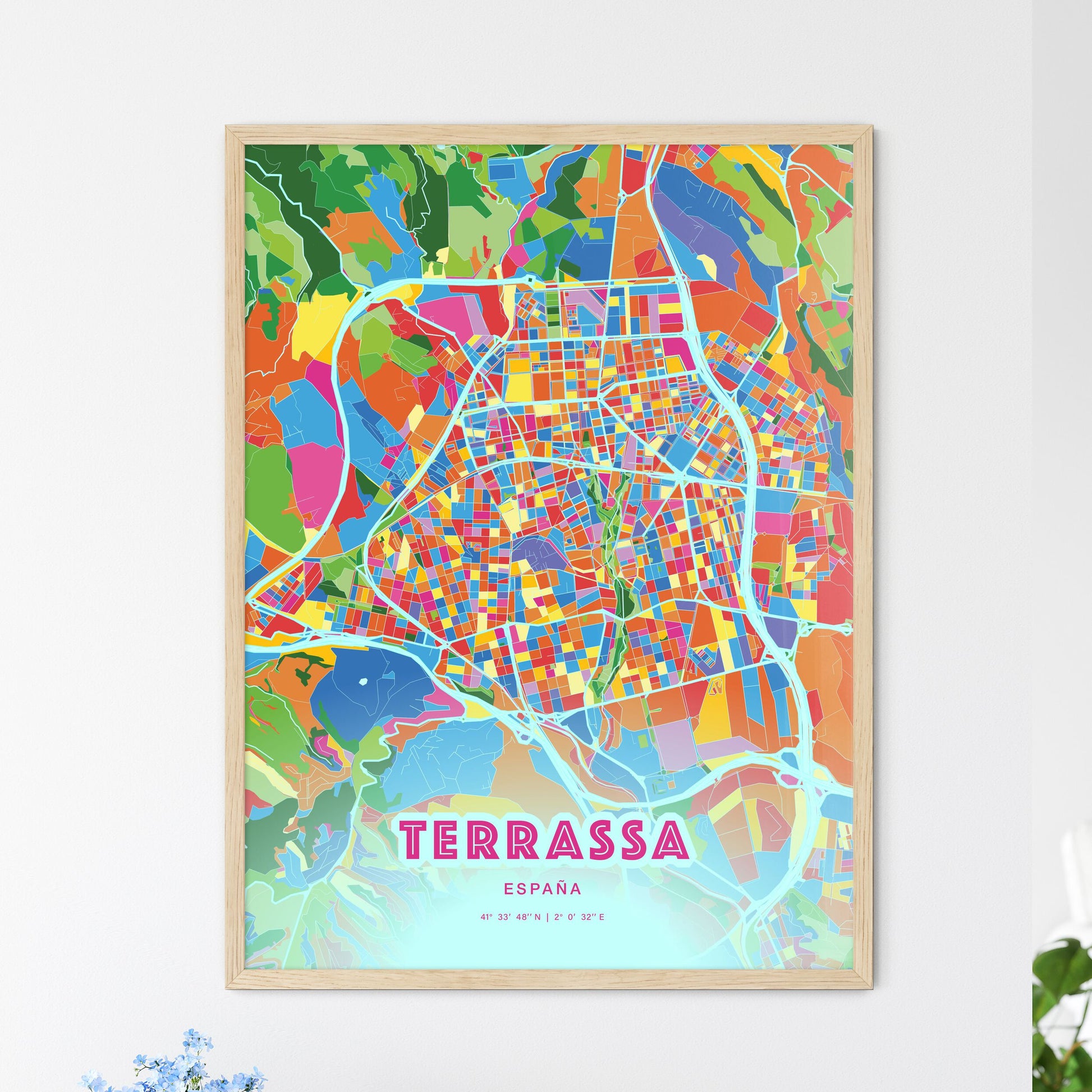 Colorful Terrassa Spain Fine Art Map Crazy Colors
