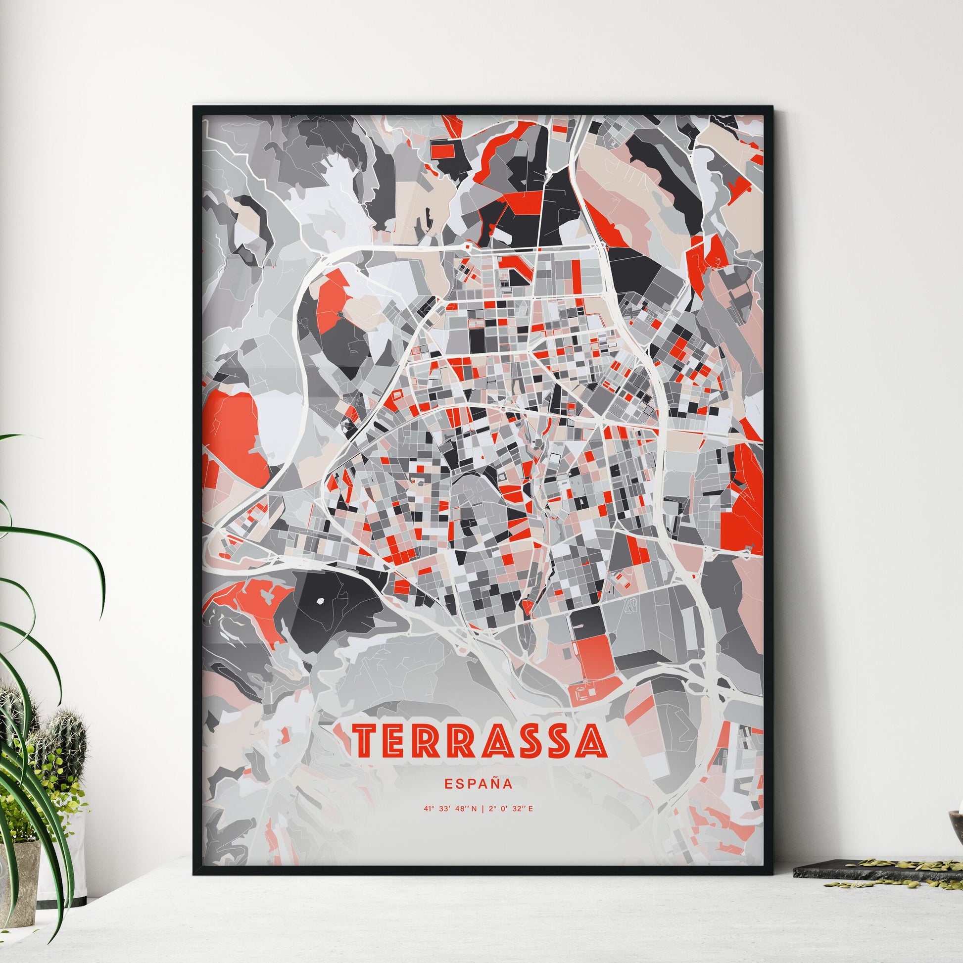 Colorful Terrassa Spain Fine Art Map Modern Expressive
