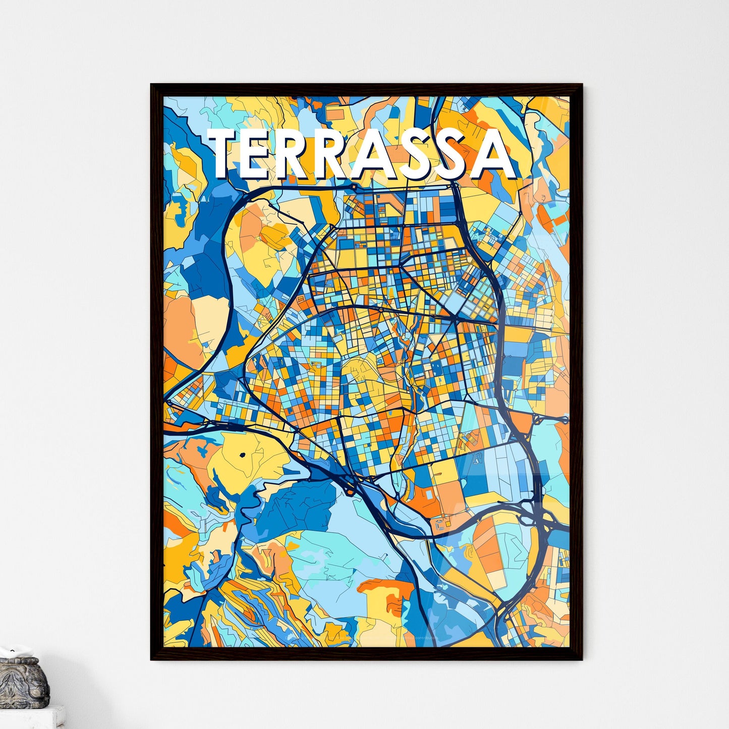 TERRASSA SPAIN Vibrant Colorful Art Map Poster Blue Orange