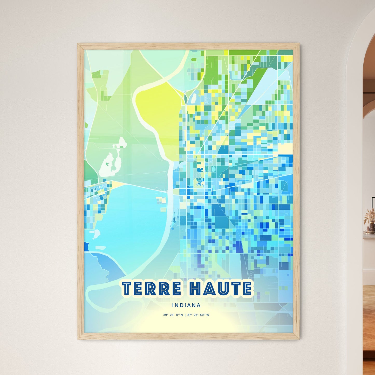 Colorful Terre Haute Indiana Fine Art Map Cool Blue