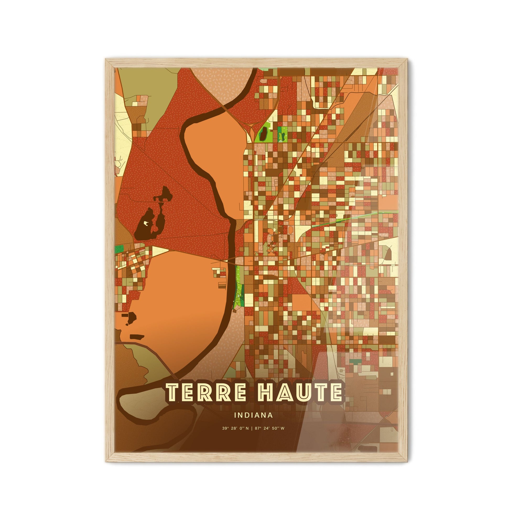 Colorful Terre Haute Indiana Fine Art Map Farmhouse