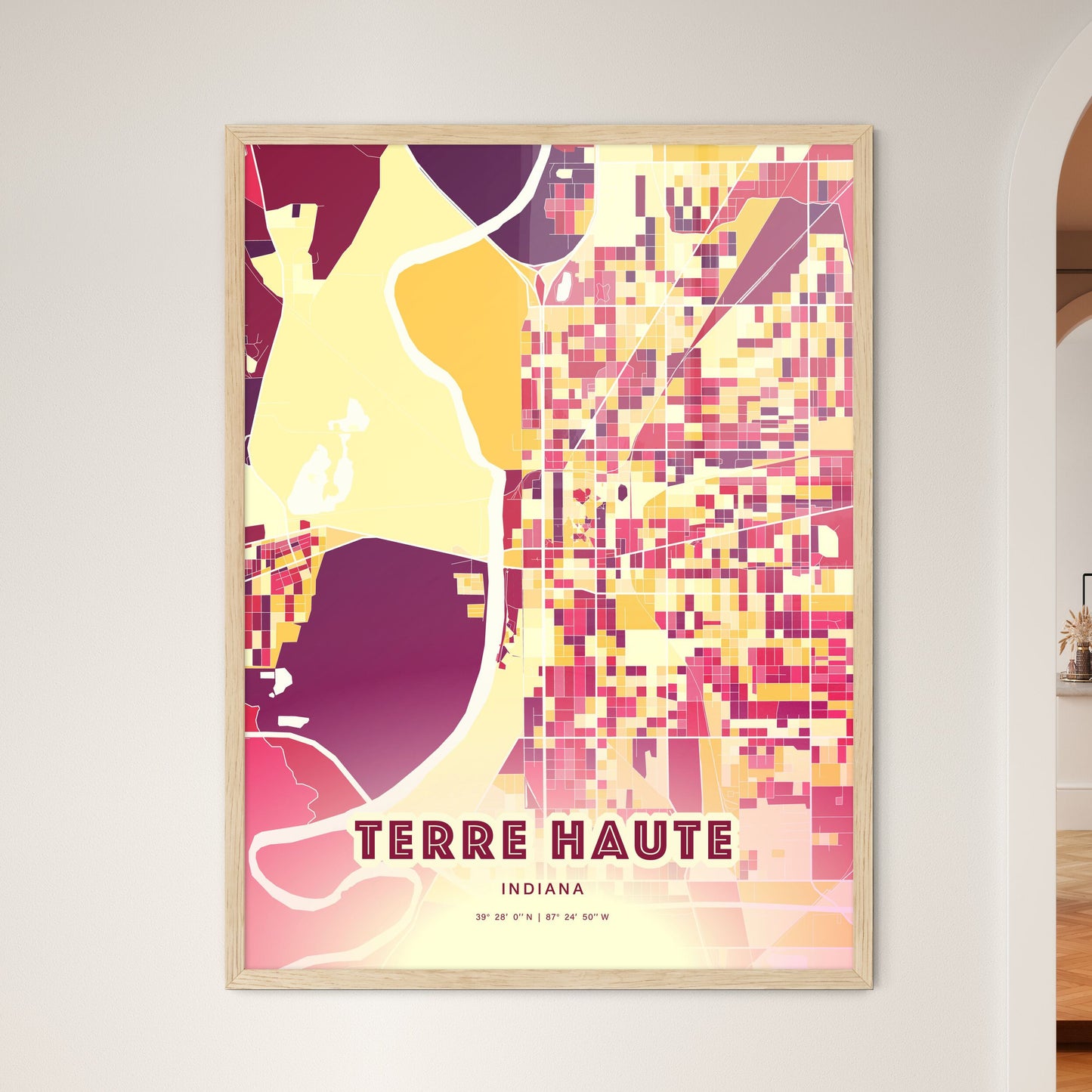 Colorful Terre Haute Indiana Fine Art Map Hot Red