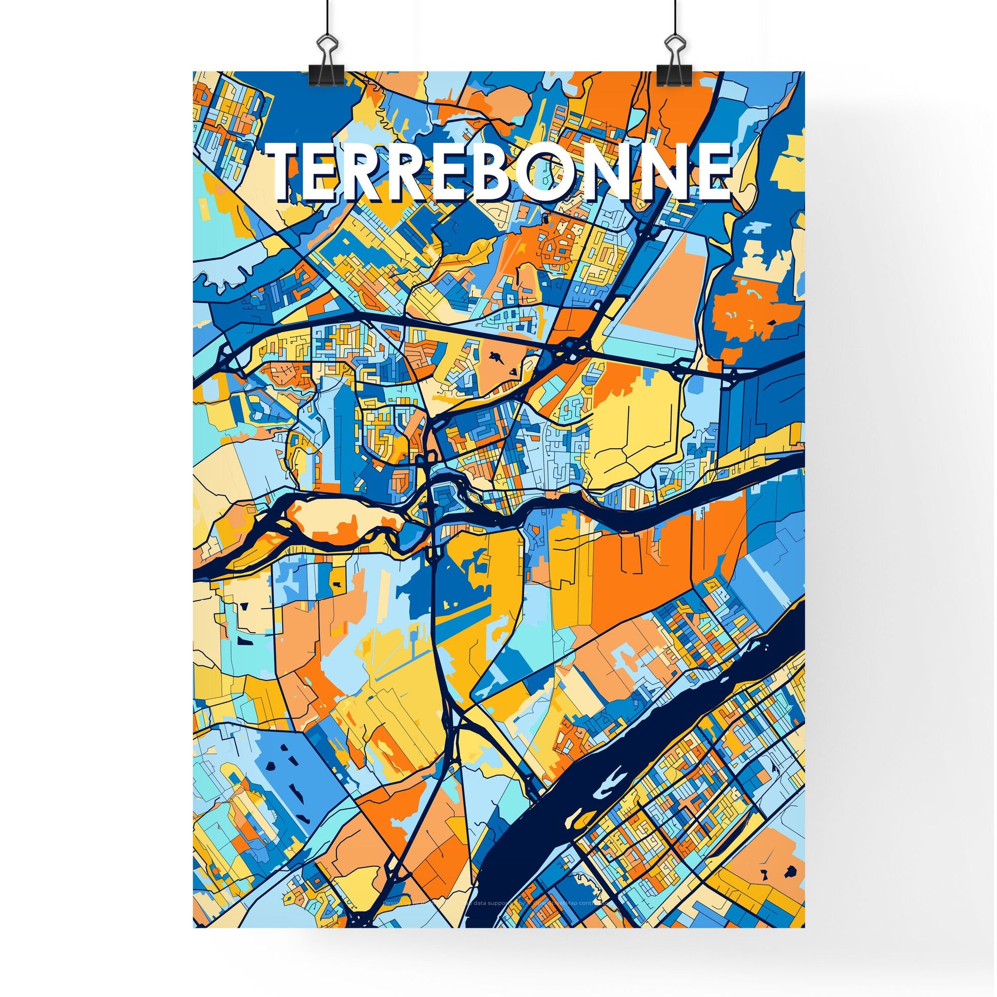 TERREBONNE CANADA Vibrant Colorful Art Map Poster Blue Orange