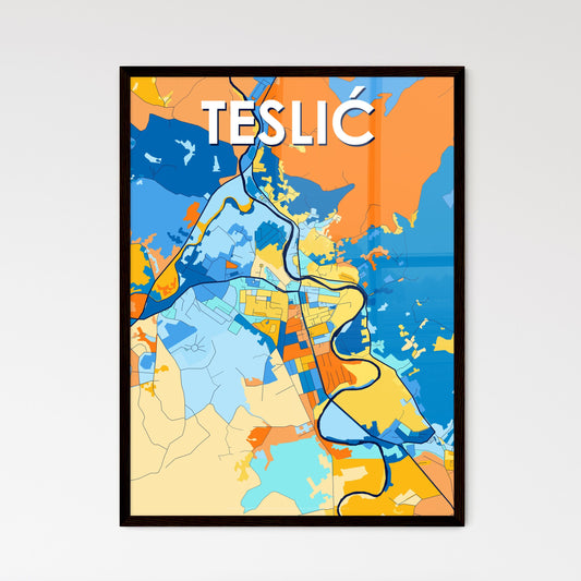 TESLIĆ BOSNIA AND HERZEGOVINA Vibrant Colorful Art Map Poster Blue Orange