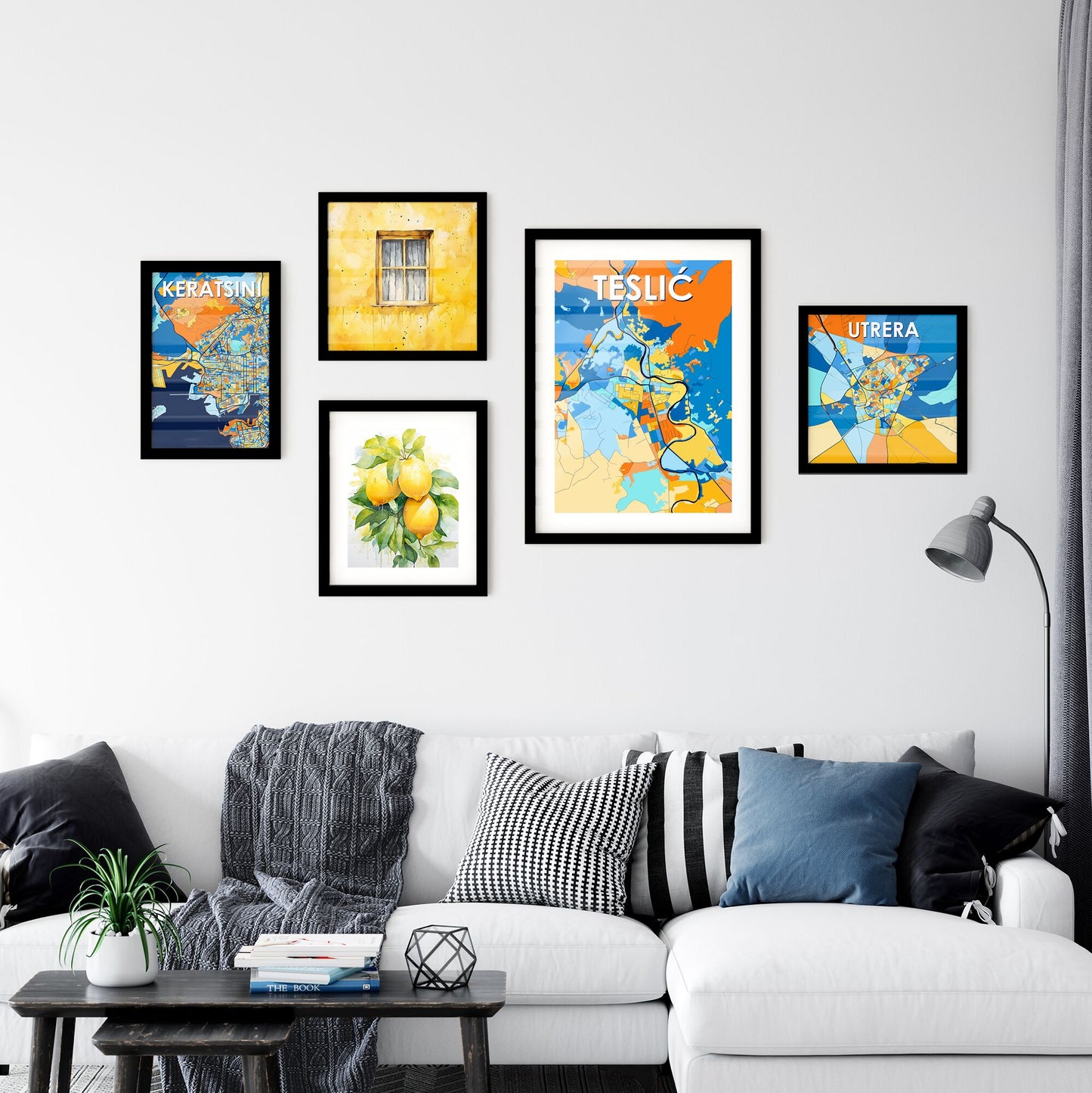 TESLIĆ BOSNIA AND HERZEGOVINA Vibrant Colorful Art Map Poster Blue Orange