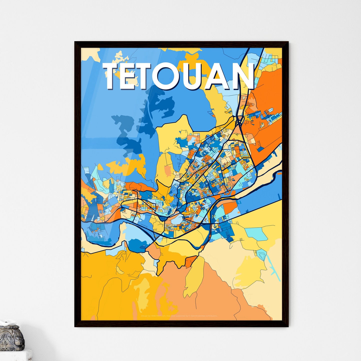 TETOUAN MOROCCO Vibrant Colorful Art Map Poster Blue Orange