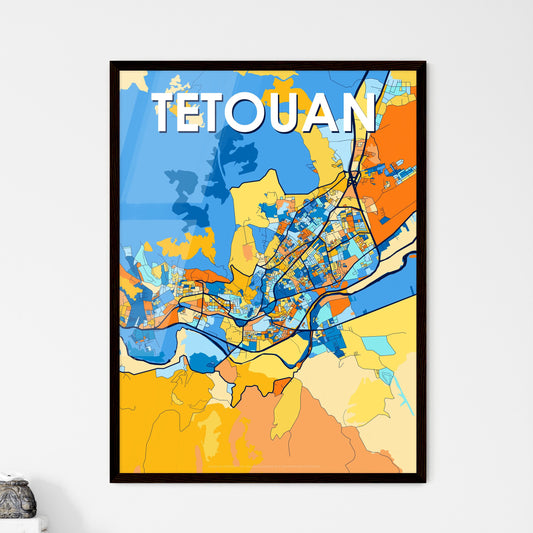 TETOUAN MOROCCO Vibrant Colorful Art Map Poster Blue Orange