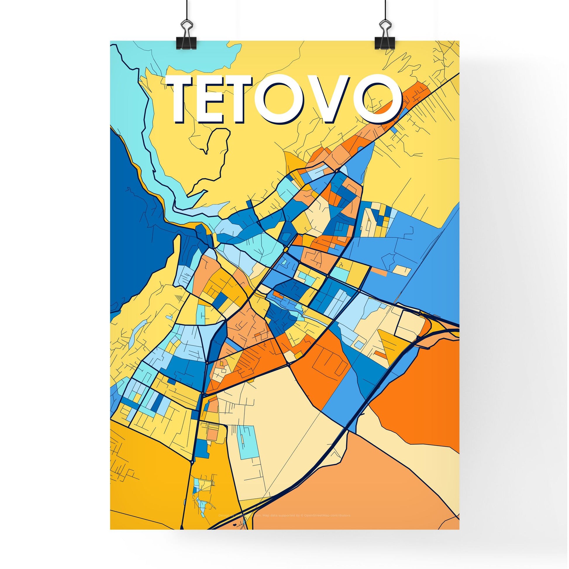 TETOVO NORTH MACEDONIA Vibrant Colorful Art Map Poster Blue Orange