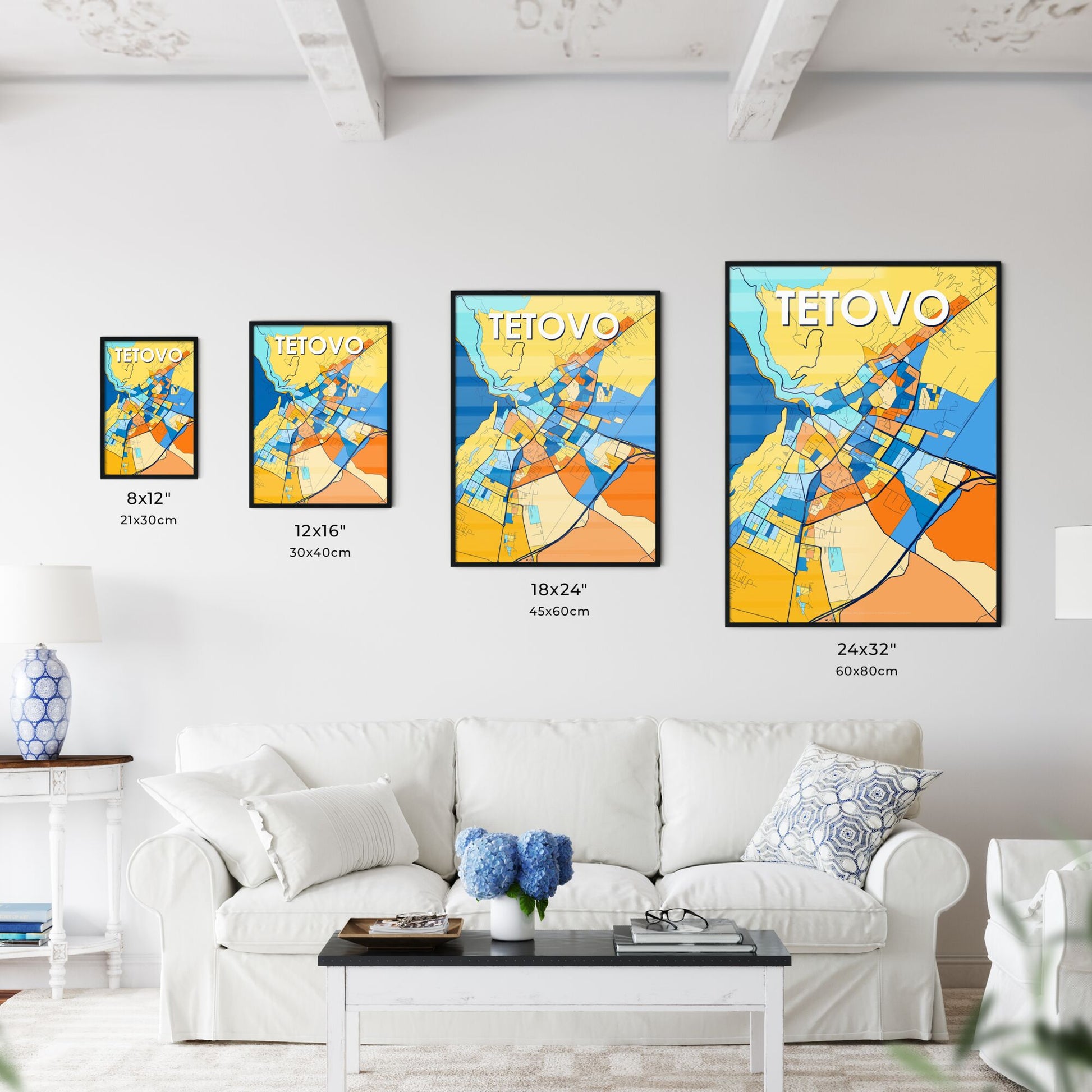 TETOVO NORTH MACEDONIA Vibrant Colorful Art Map Poster Blue Orange