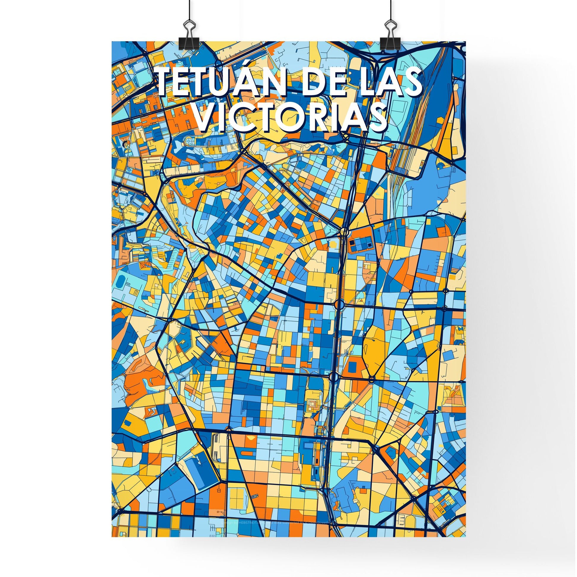 TETUÁN DE LAS VICTORIAS SPAIN Vibrant Colorful Art Map Poster Blue Orange