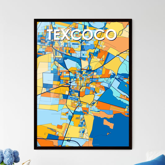 TEXCOCO MEXICO Vibrant Colorful Art Map Poster Blue Orange