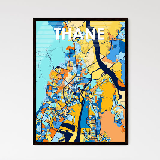 THANE INDIA Vibrant Colorful Art Map Poster Blue Orange