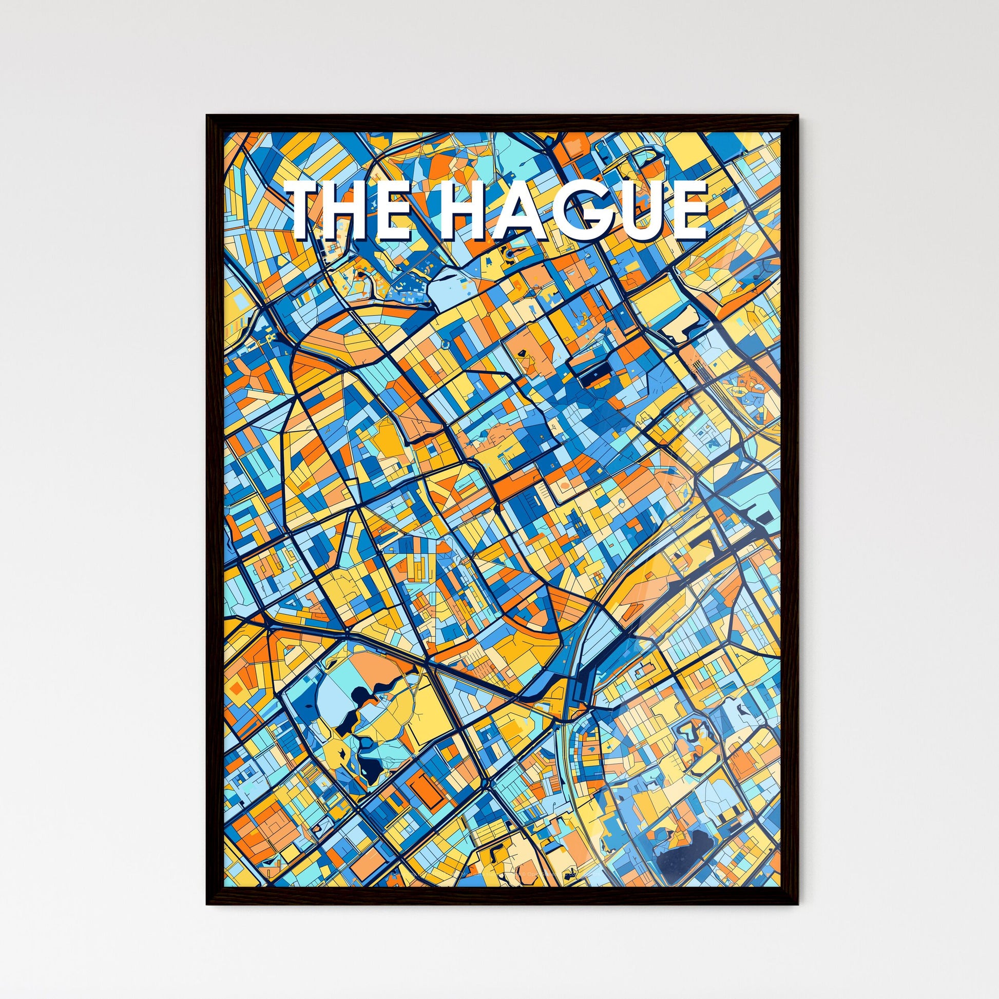 THE HAGUE NETHERLANDS Vibrant Colorful Art Map Poster Blue Orange