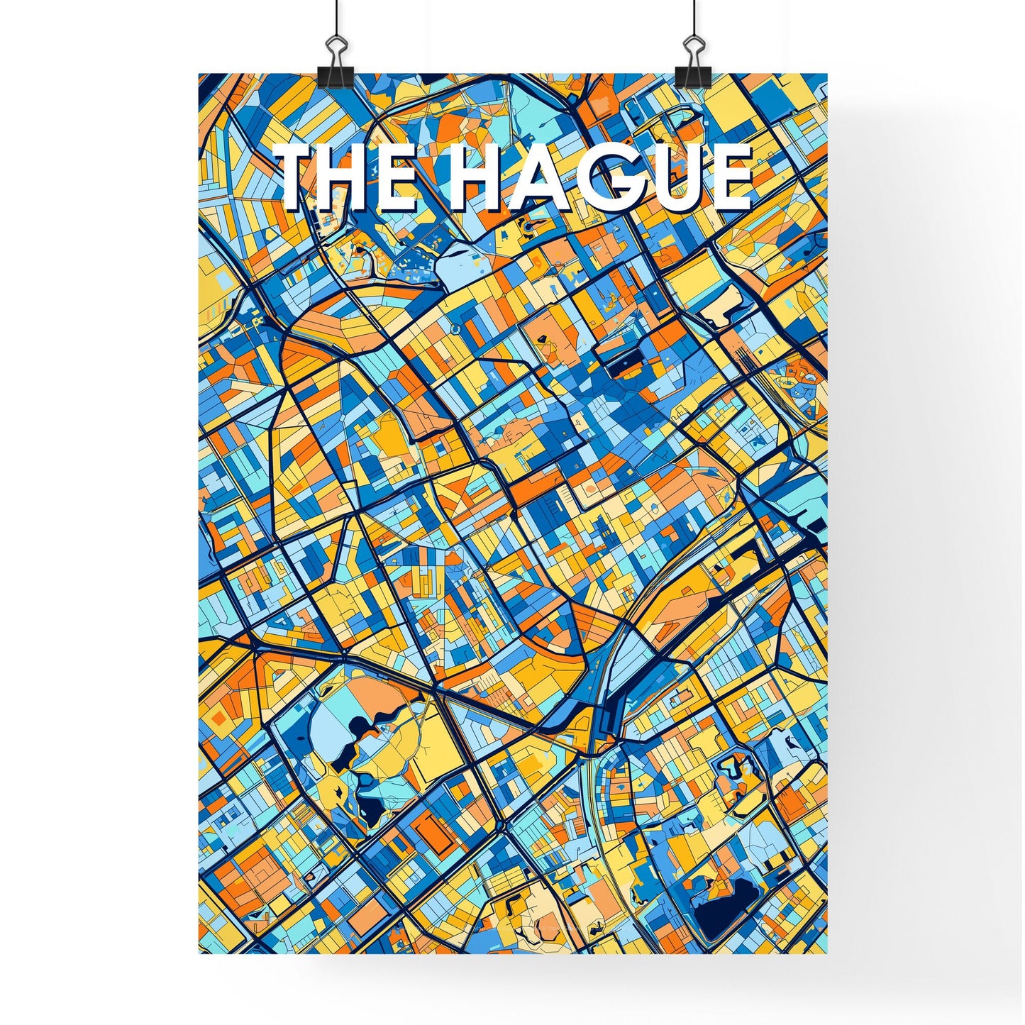 THE HAGUE NETHERLANDS Vibrant Colorful Art Map Poster Blue Orange