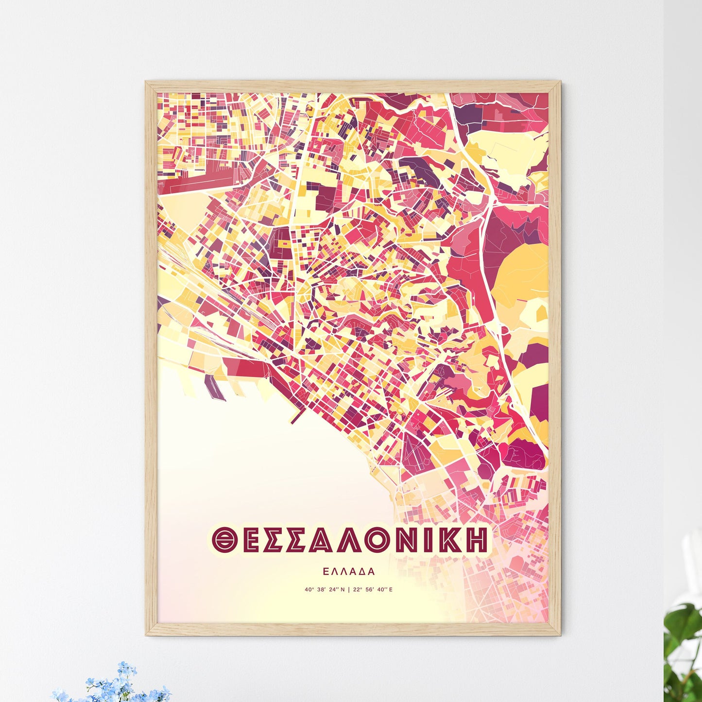 Colorful Thessaloniki Greece Fine Art Map Hot Red