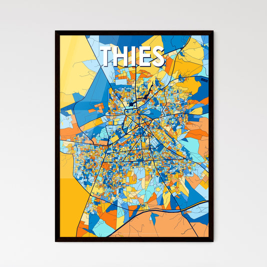 THIES SENEGAL Vibrant Colorful Art Map Poster Blue Orange