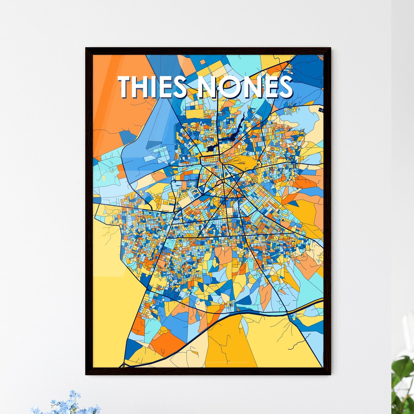 THIES NONES SENEGAL Vibrant Colorful Art Map Poster Blue Orange