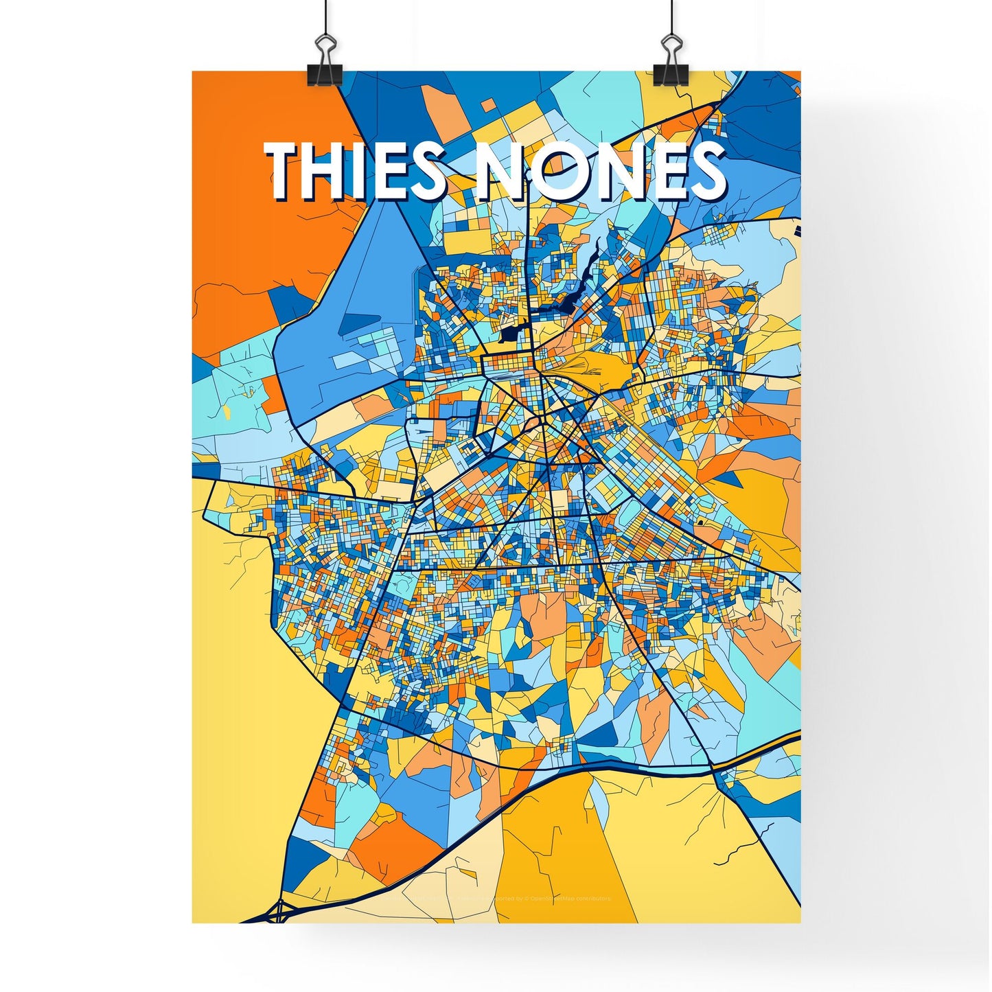 THIES NONES SENEGAL Vibrant Colorful Art Map Poster Blue Orange