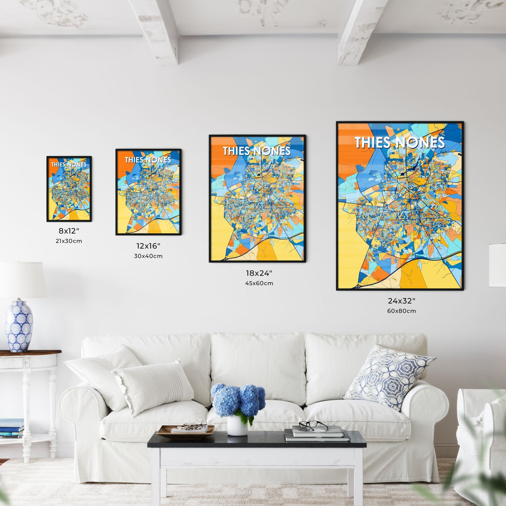 THIES NONES SENEGAL Vibrant Colorful Art Map Poster Blue Orange