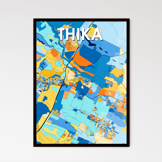 THIKA KENYA Vibrant Colorful Art Map Poster Blue Orange