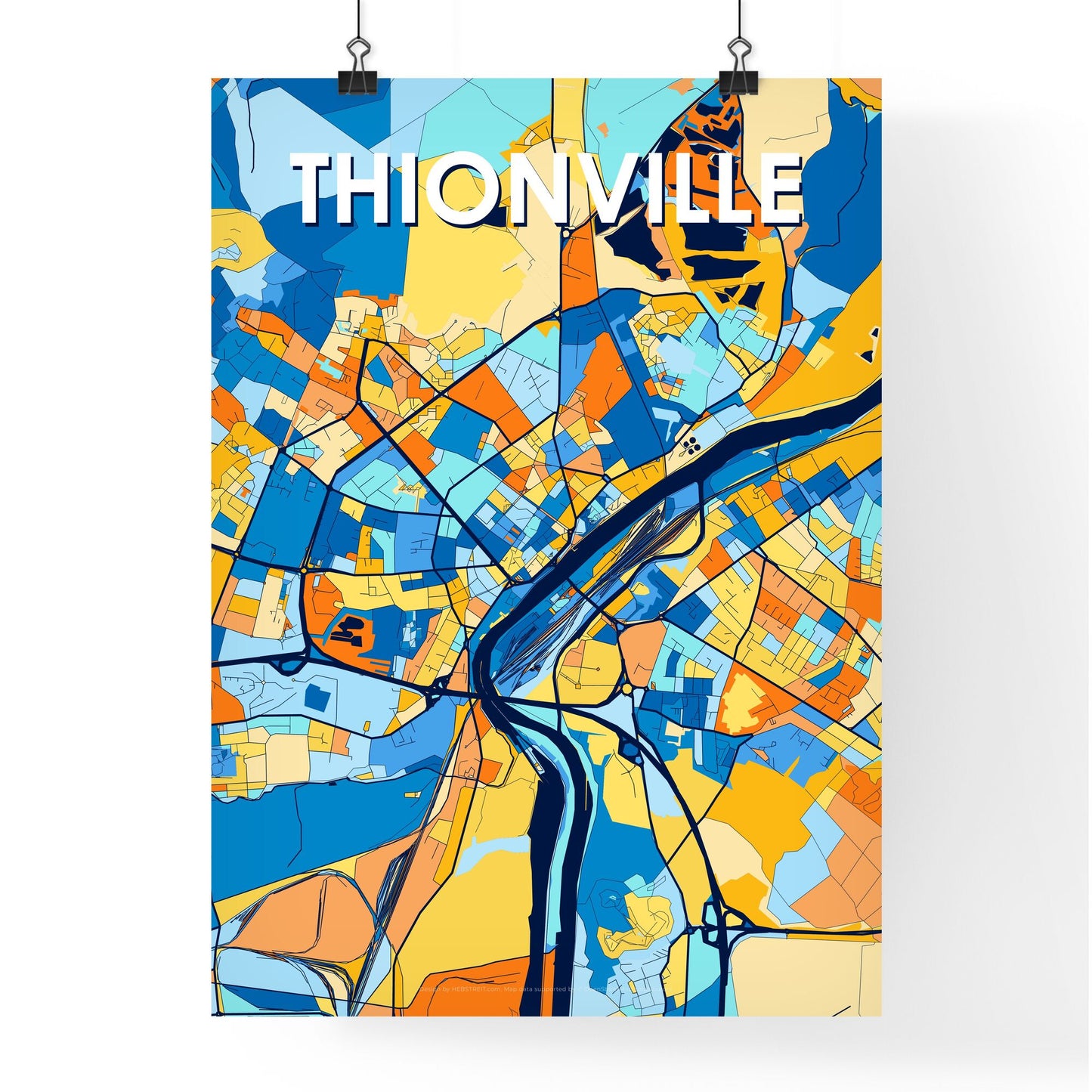 THIONVILLE FRANCE Vibrant Colorful Art Map Poster Blue Orange