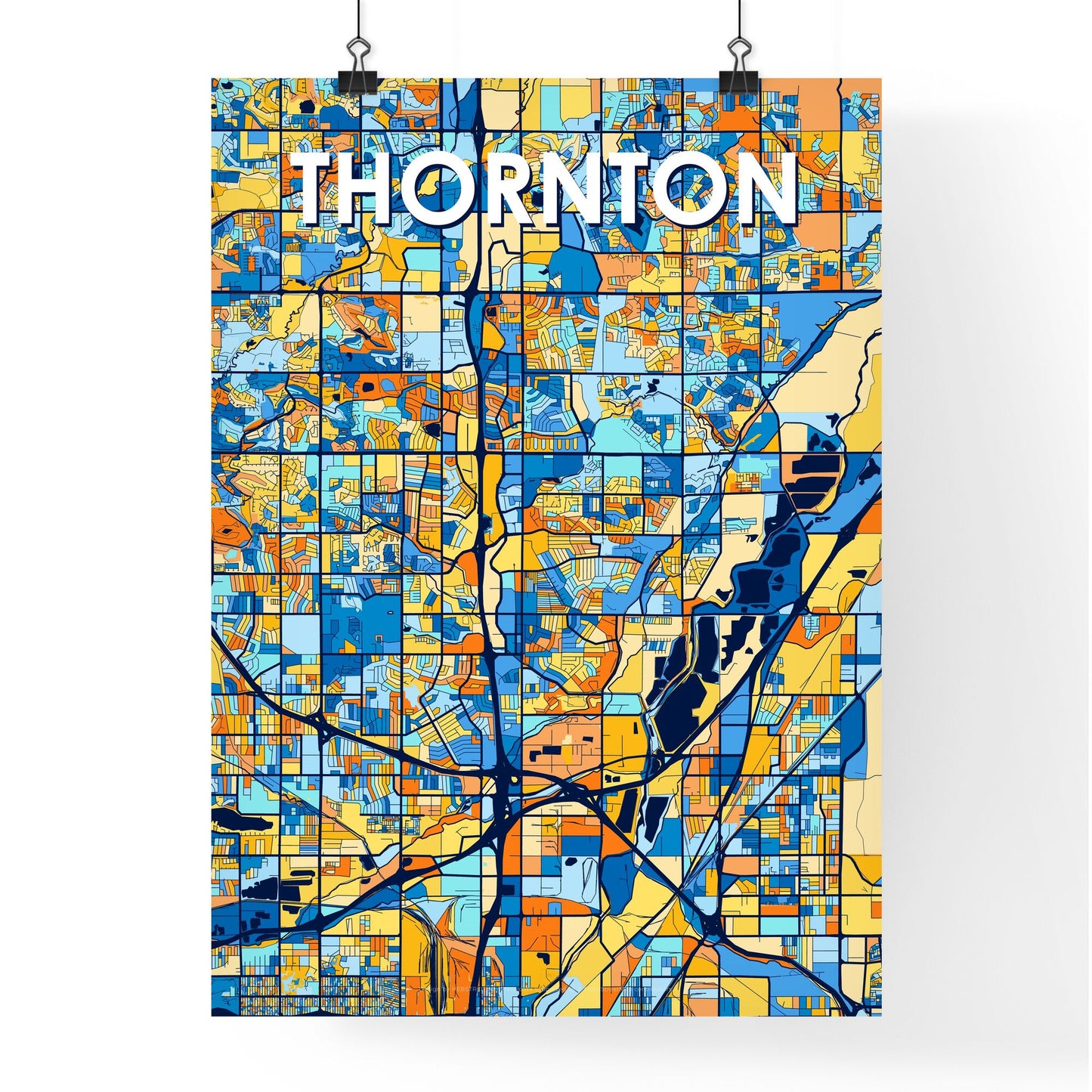 THORNTON COLORADO Vibrant Colorful Art Map Poster Blue Orange