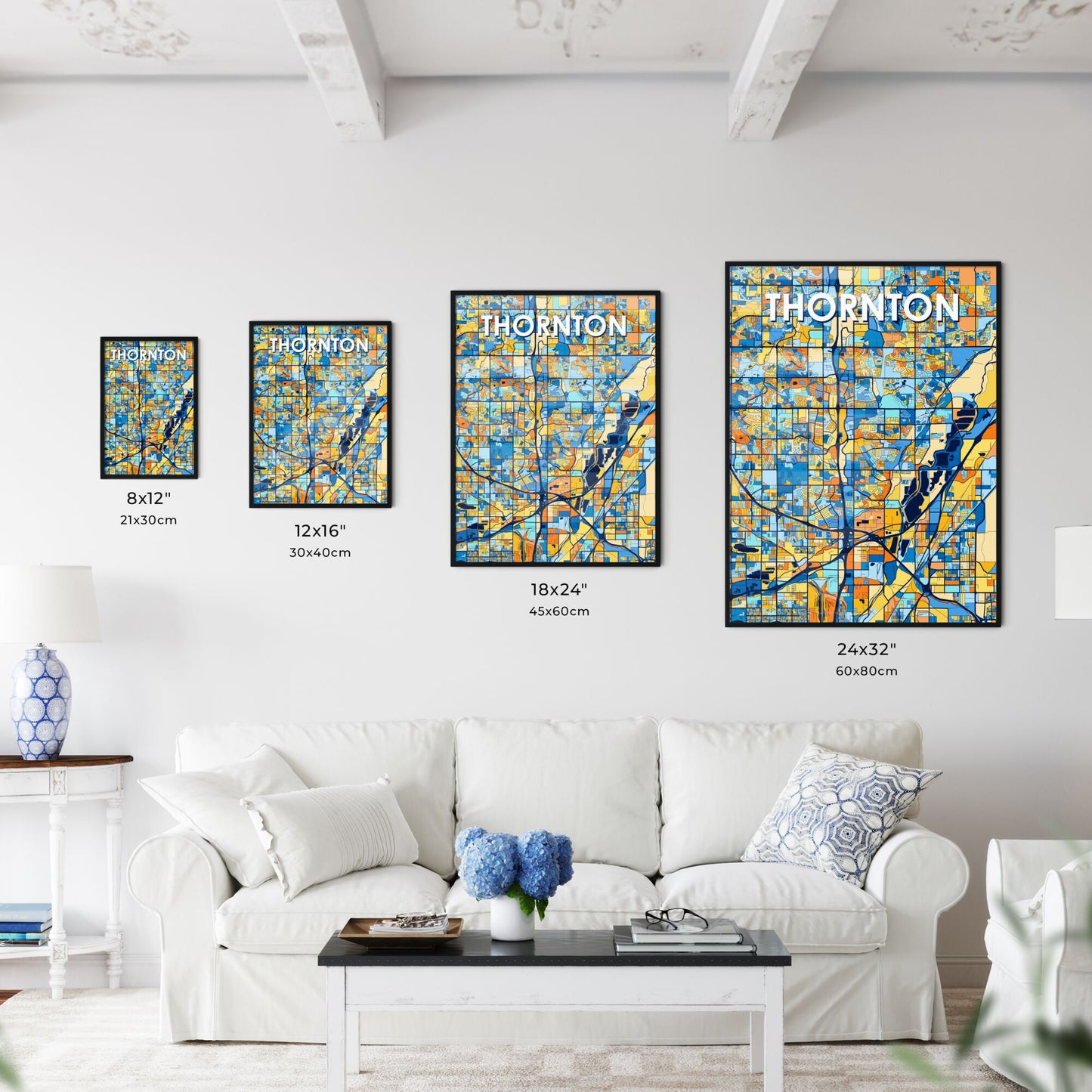 THORNTON COLORADO Vibrant Colorful Art Map Poster Blue Orange