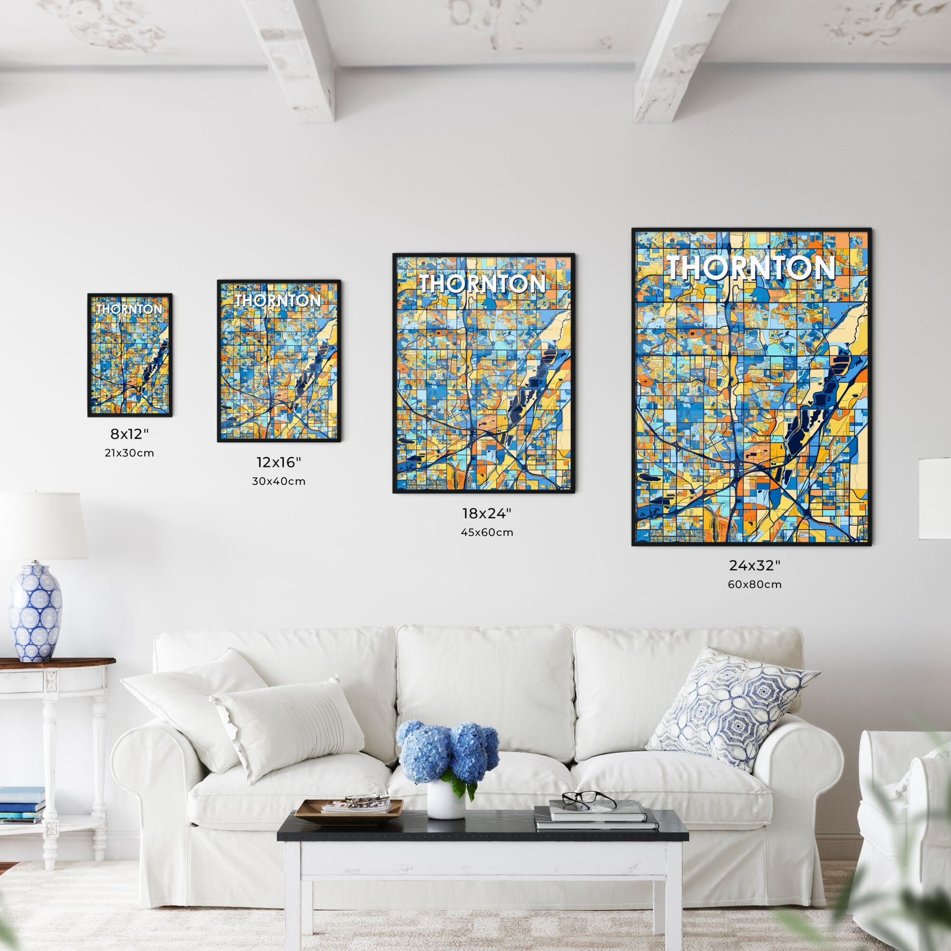 THORNTON COLORADO Vibrant Colorful Art Map Poster Blue Orange