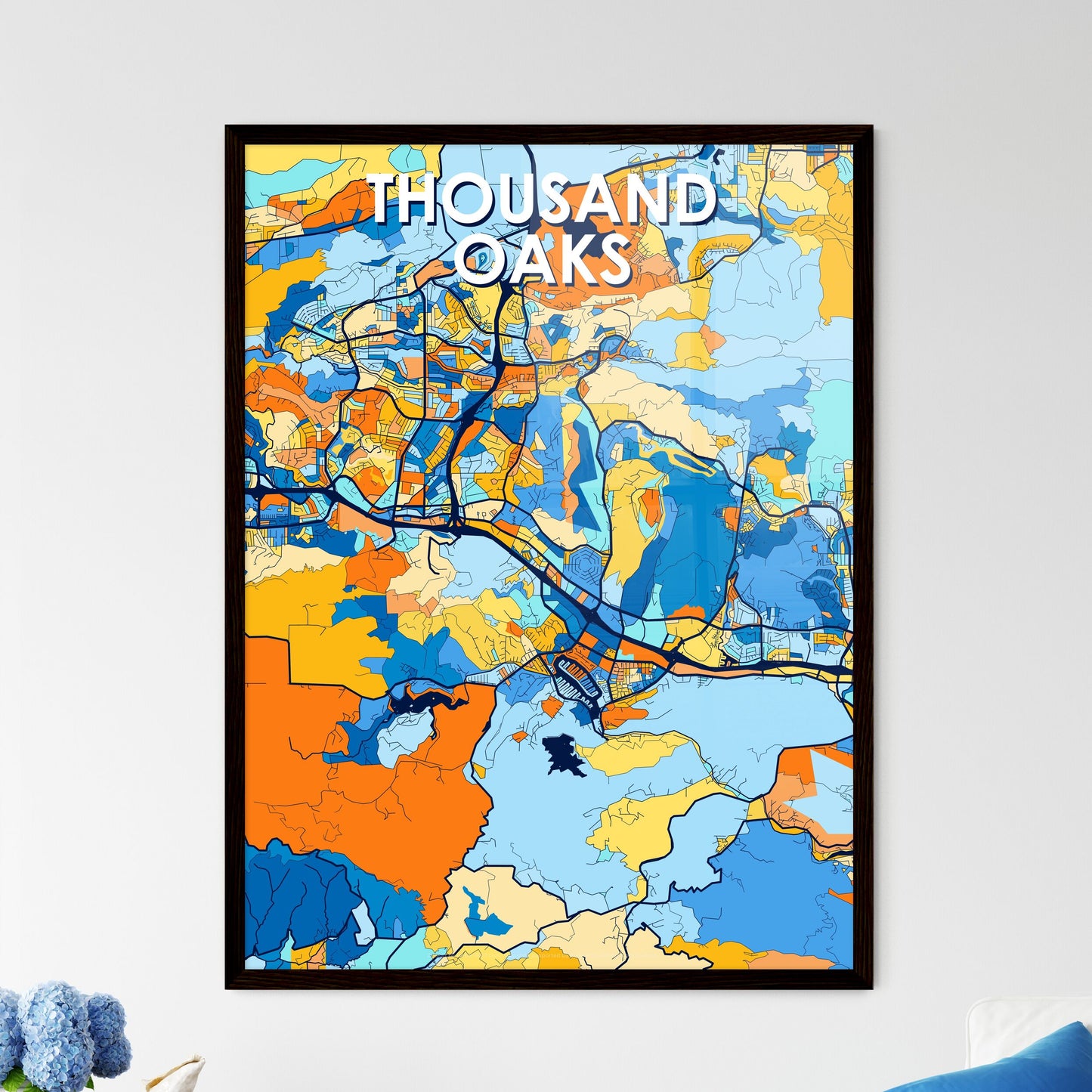 THOUSAND OAKS CALIFORNIA Vibrant Colorful Art Map Poster Blue Orange