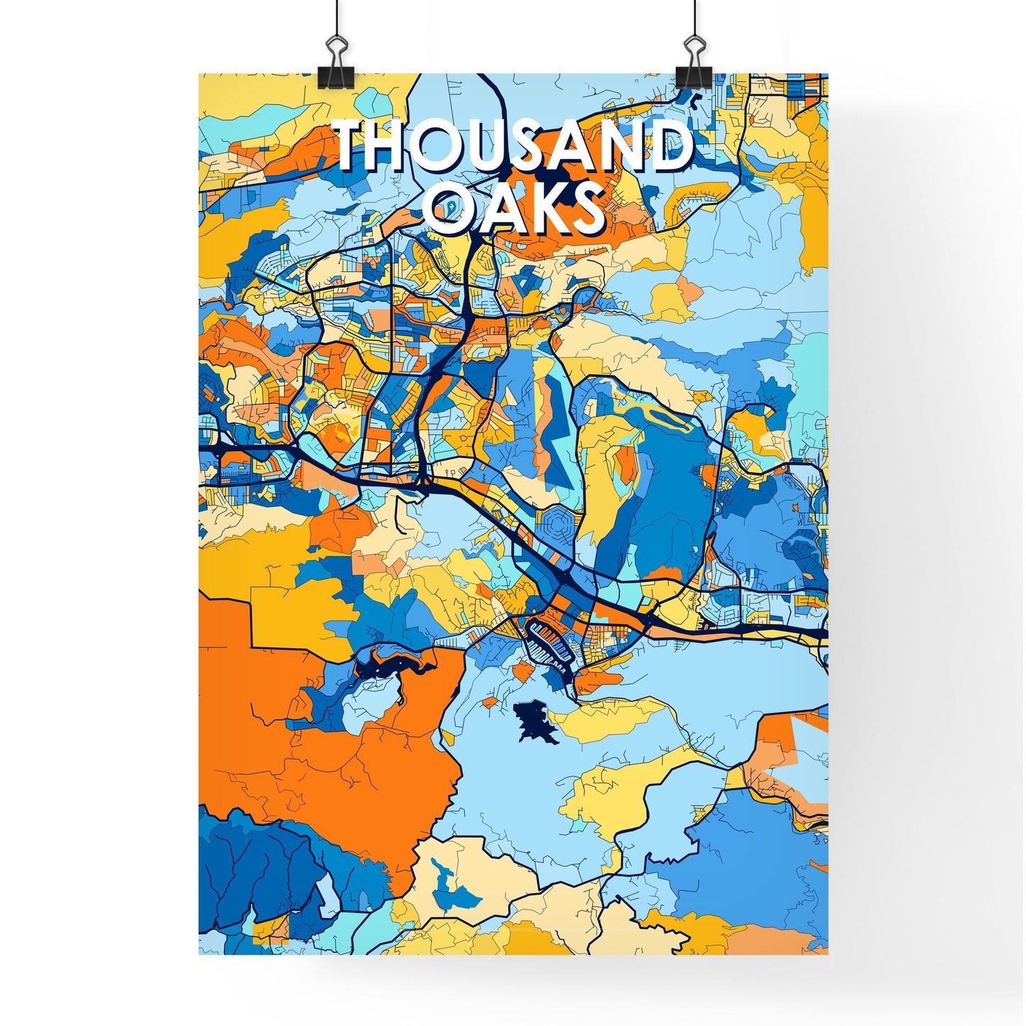 THOUSAND OAKS CALIFORNIA Vibrant Colorful Art Map Poster Blue Orange