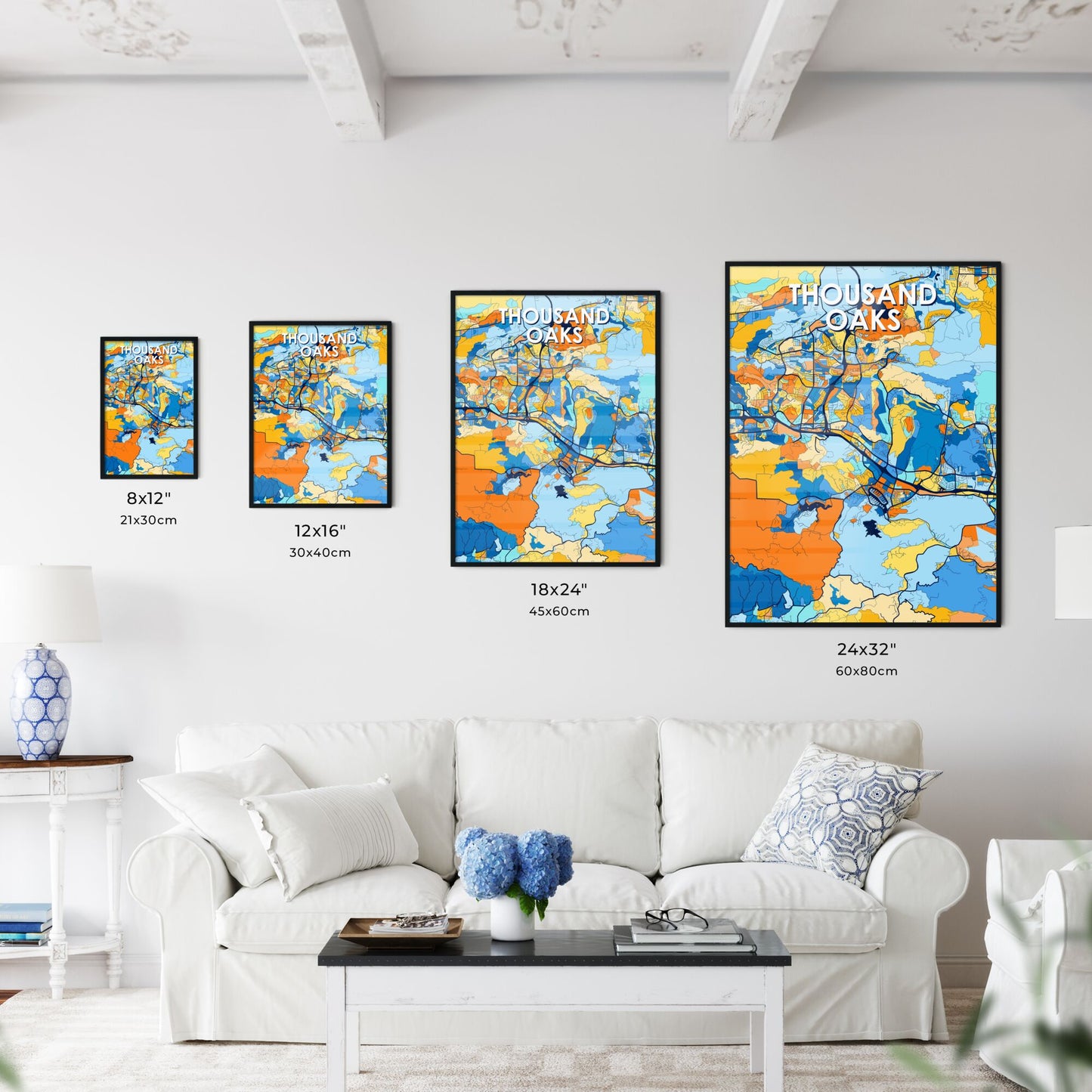 THOUSAND OAKS CALIFORNIA Vibrant Colorful Art Map Poster Blue Orange