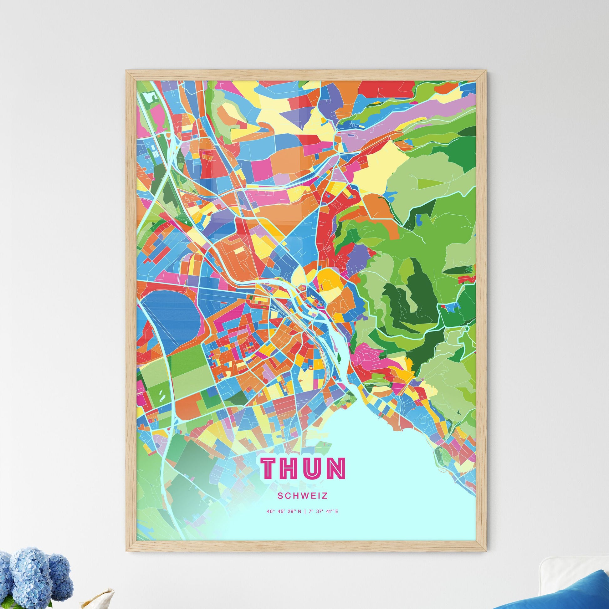 Colorful Thun Switzerland Fine Art Map Crazy Colors