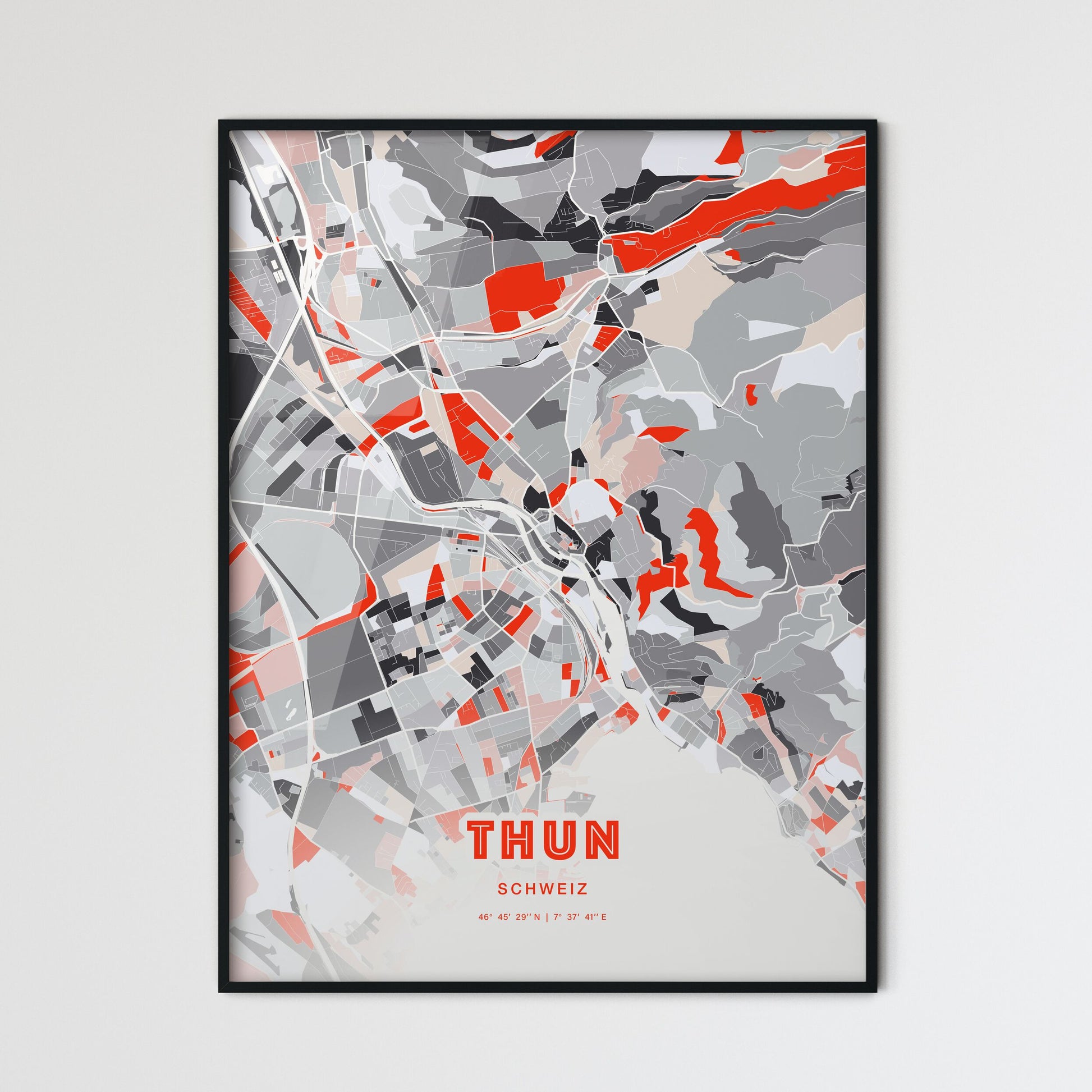 Colorful Thun Switzerland Fine Art Map Modern Expressive