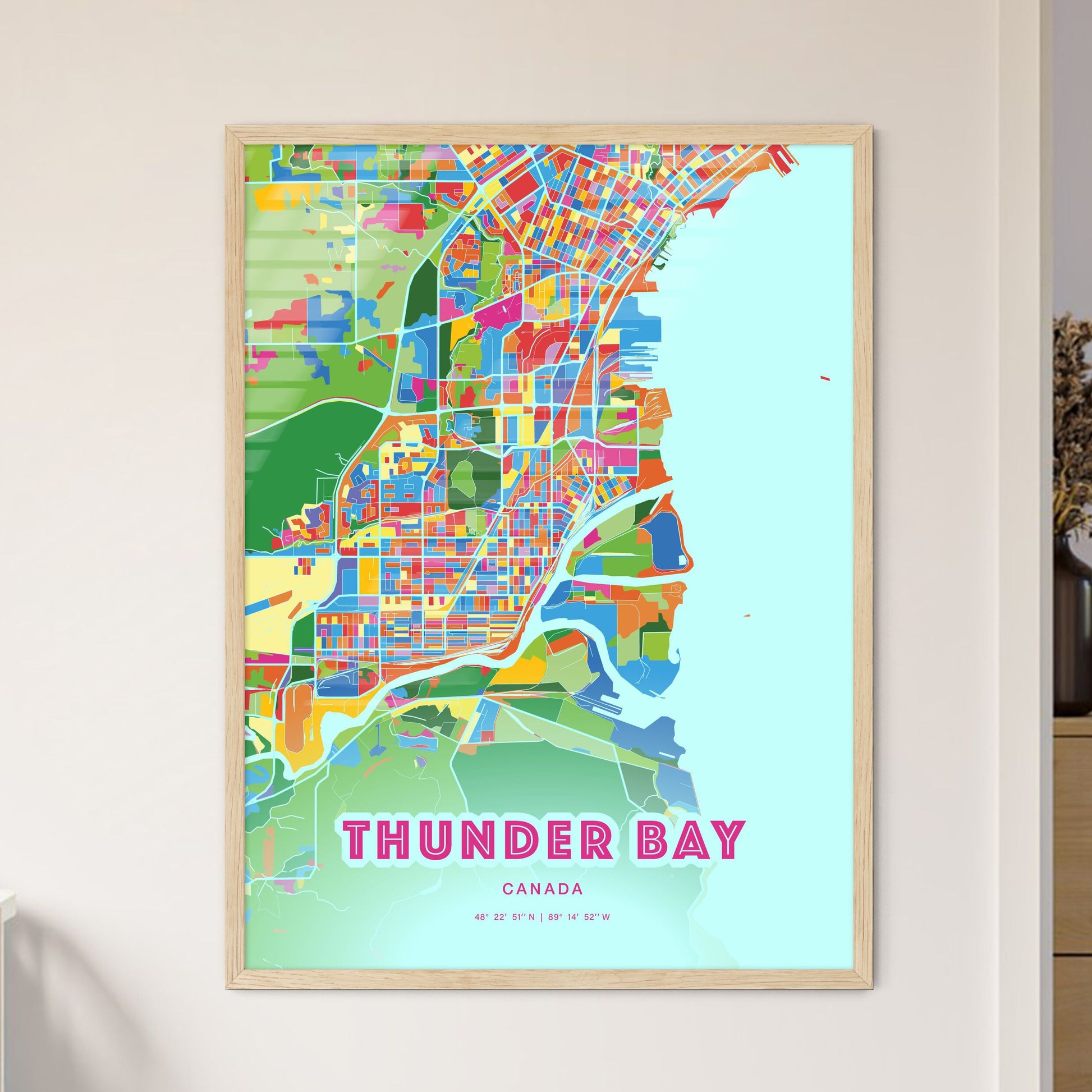Colorful Thunder Bay Canada Fine Art Map Crazy Colors