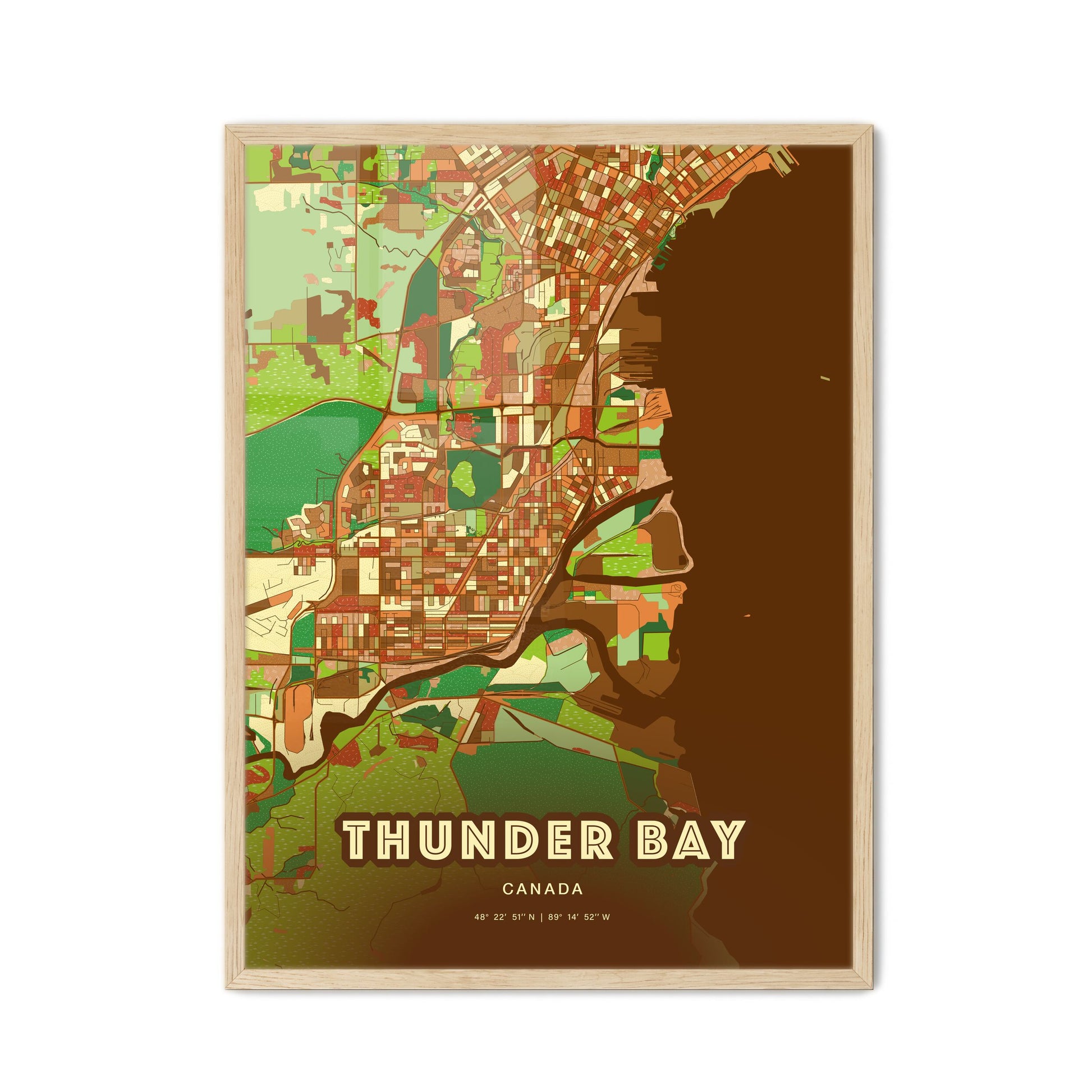 Colorful Thunder Bay Canada Fine Art Map Farmhouse