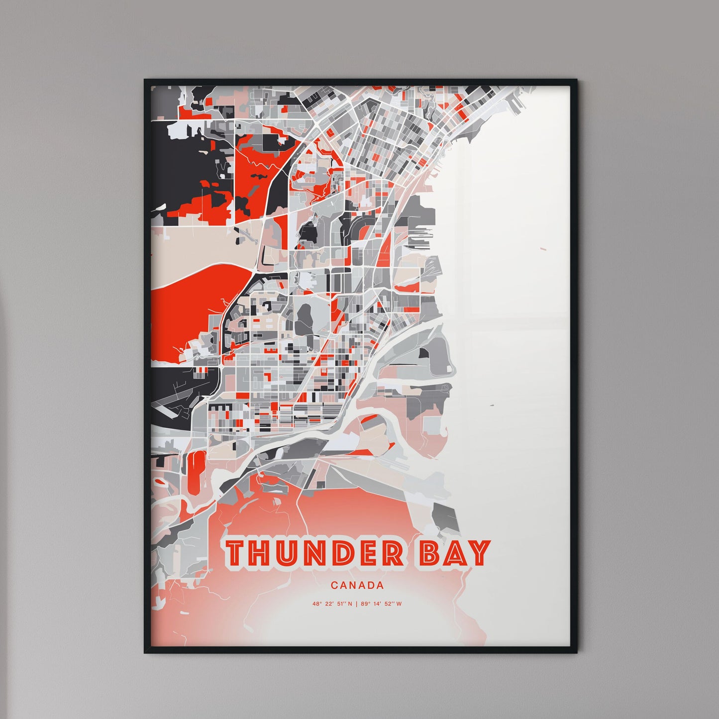 Colorful Thunder Bay Canada Fine Art Map Modern Expressive