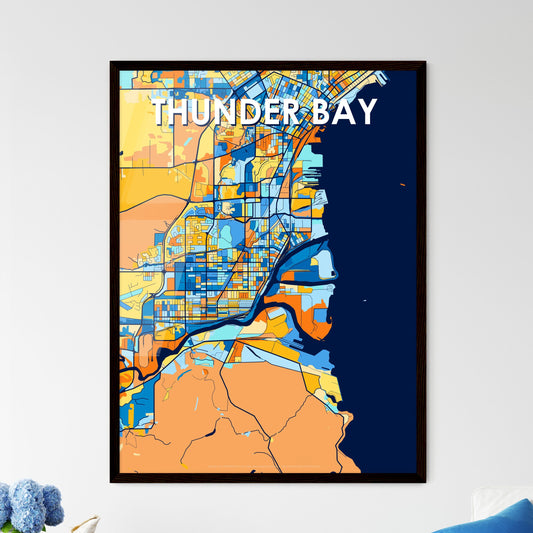 THUNDER BAY CANADA Vibrant Colorful Art Map Poster Blue Orange